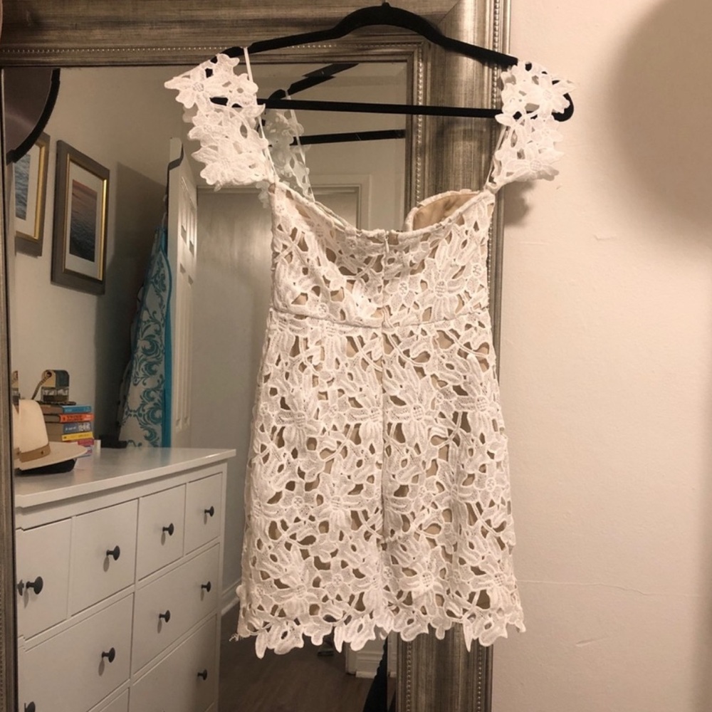 Lace White off Shoulder Mini Dress - Picture 3 of 9